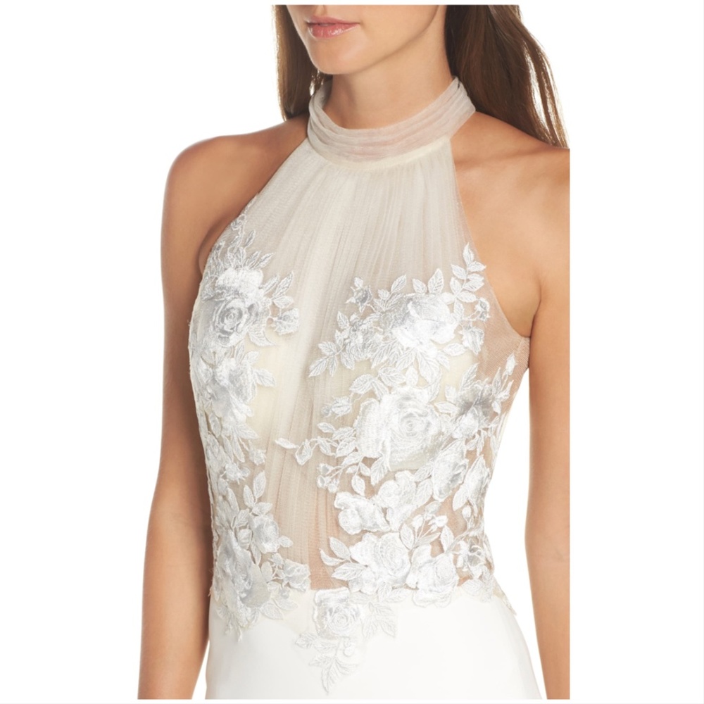 Tadashi Shoji Dianna Embroidered Halter Gown - Picture 2 of 12